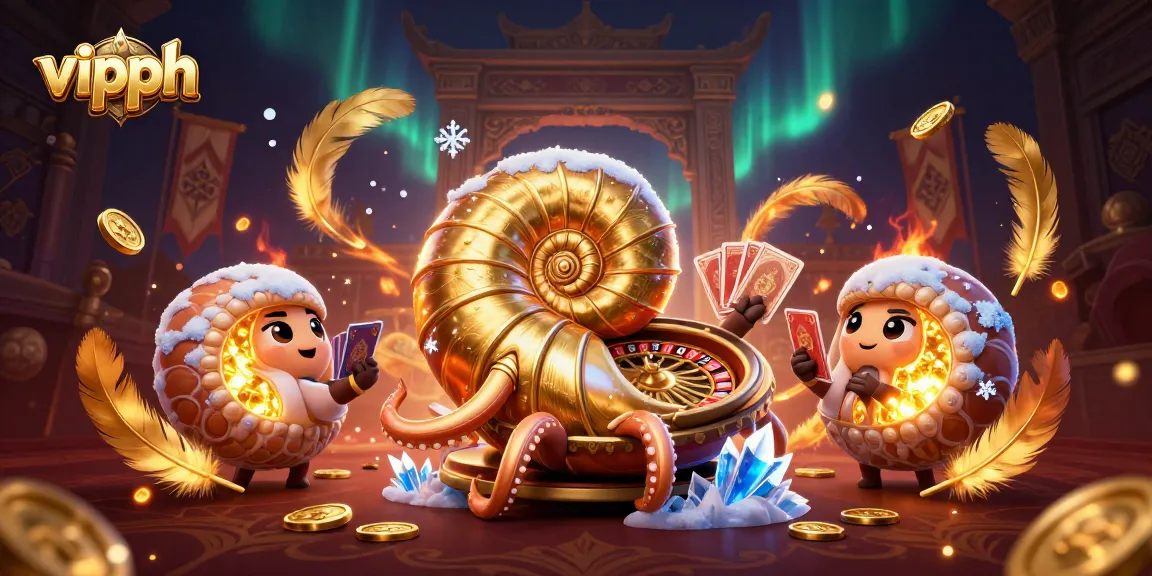Engage with thrilling gaming at VIPPH featuring a giant nautilus and glowing ammonites in a vibrant casino scene.