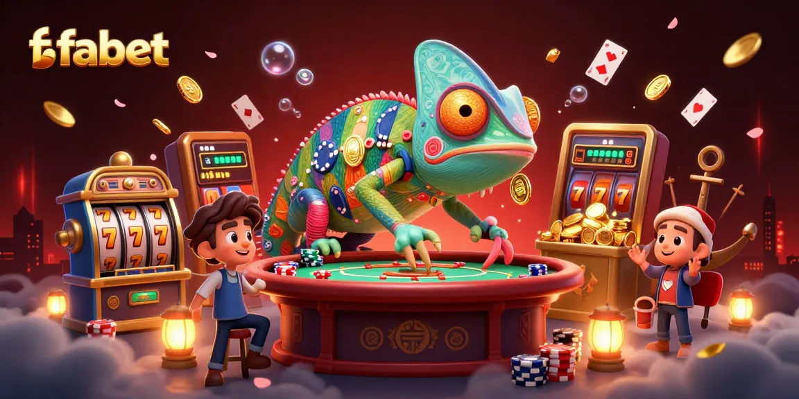 Experience the vibrant world of fabet with a dynamic chameleon casino owner collecting golden coins in this thrilling illustration.