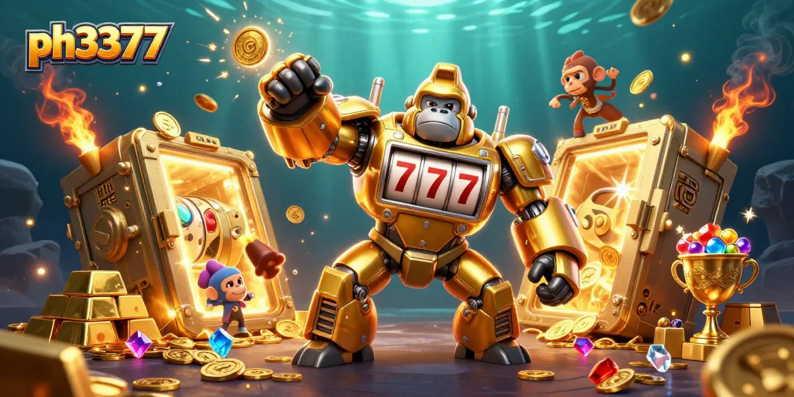 Win big at ph3377 with an explosive scene of golden gorilla mech and treasure