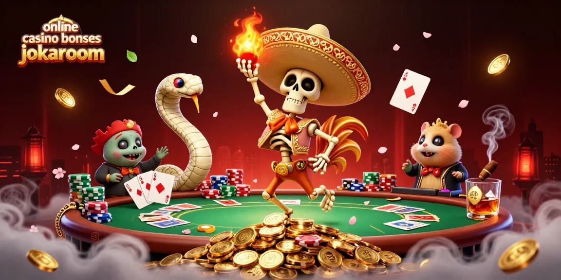 Engaging 3D animation showcasing online casino bonuses jokaroom with characters at a poker table.