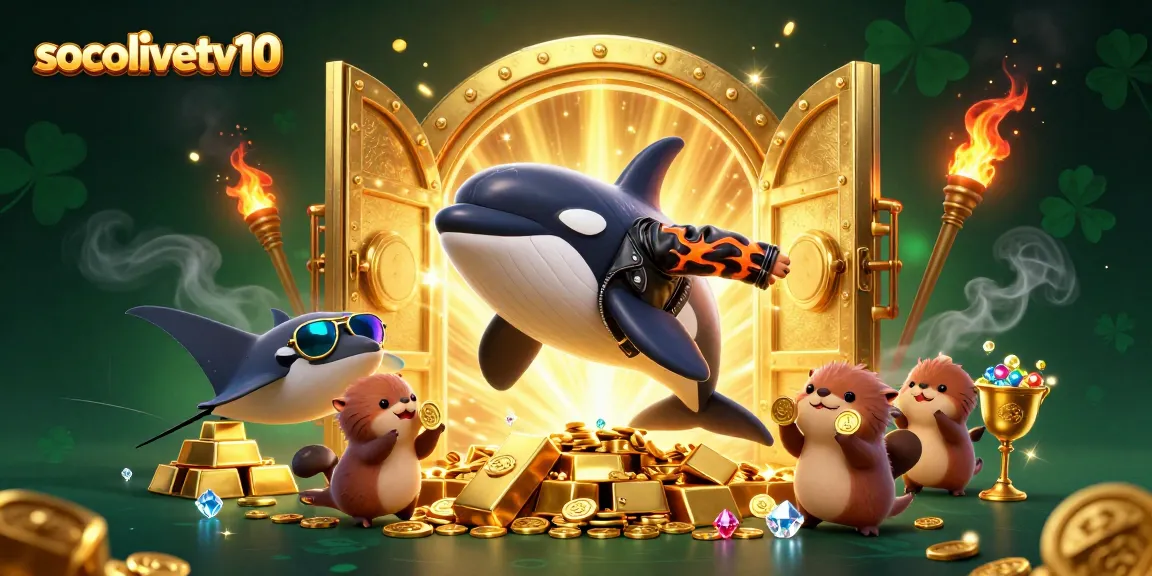 Socolivetv10 showcases a vibrant scene with interactive characters celebrating casino wealth and excitement