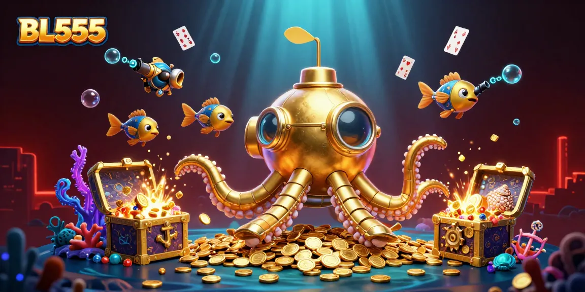 Experience thrilling gameplay at BL555 with a submarine treasure hunt in a vibrant casino underwater scene.