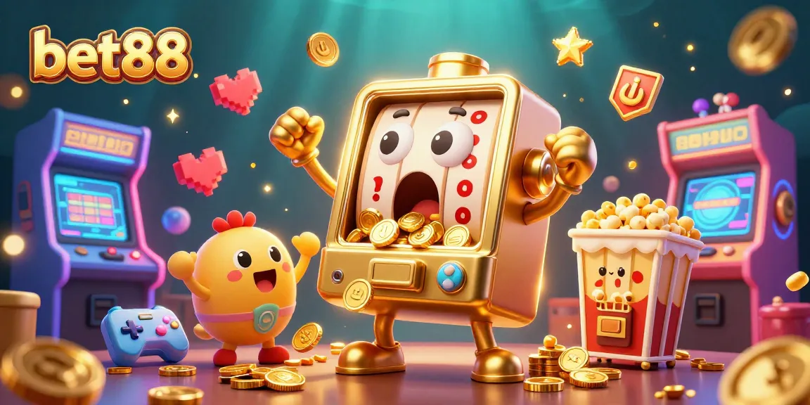 Bet88 slot machine celebrates a big win with coins pouring out, highlighting the excitement of online gaming.